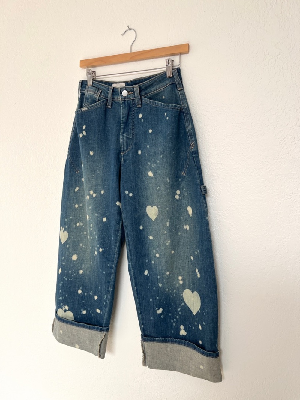 Pilcro Dark Blue Wide-Leg Jeans with White Paint Splatter - Picture 7 of 9